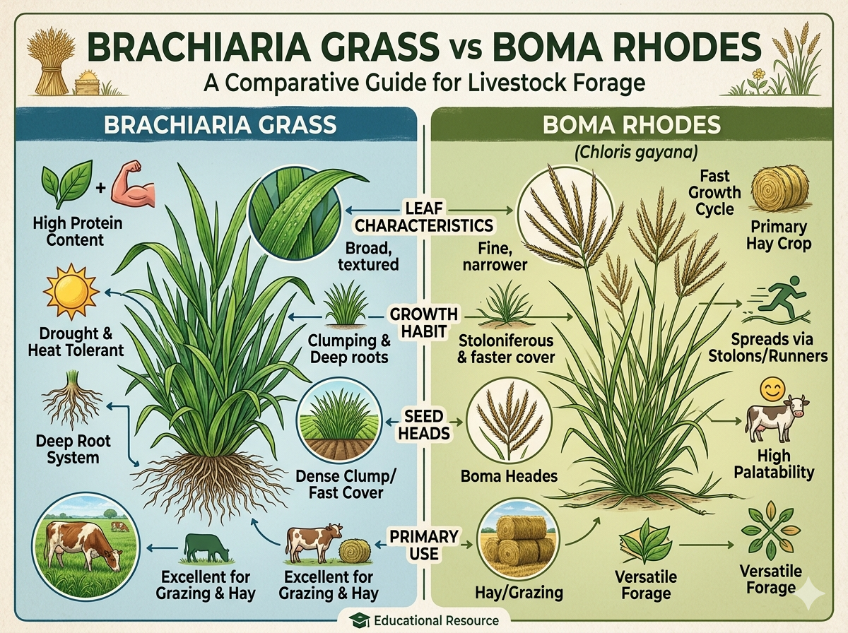 Brachiaria Grass vs Boma Rhodes: [Best Pasture Grass]